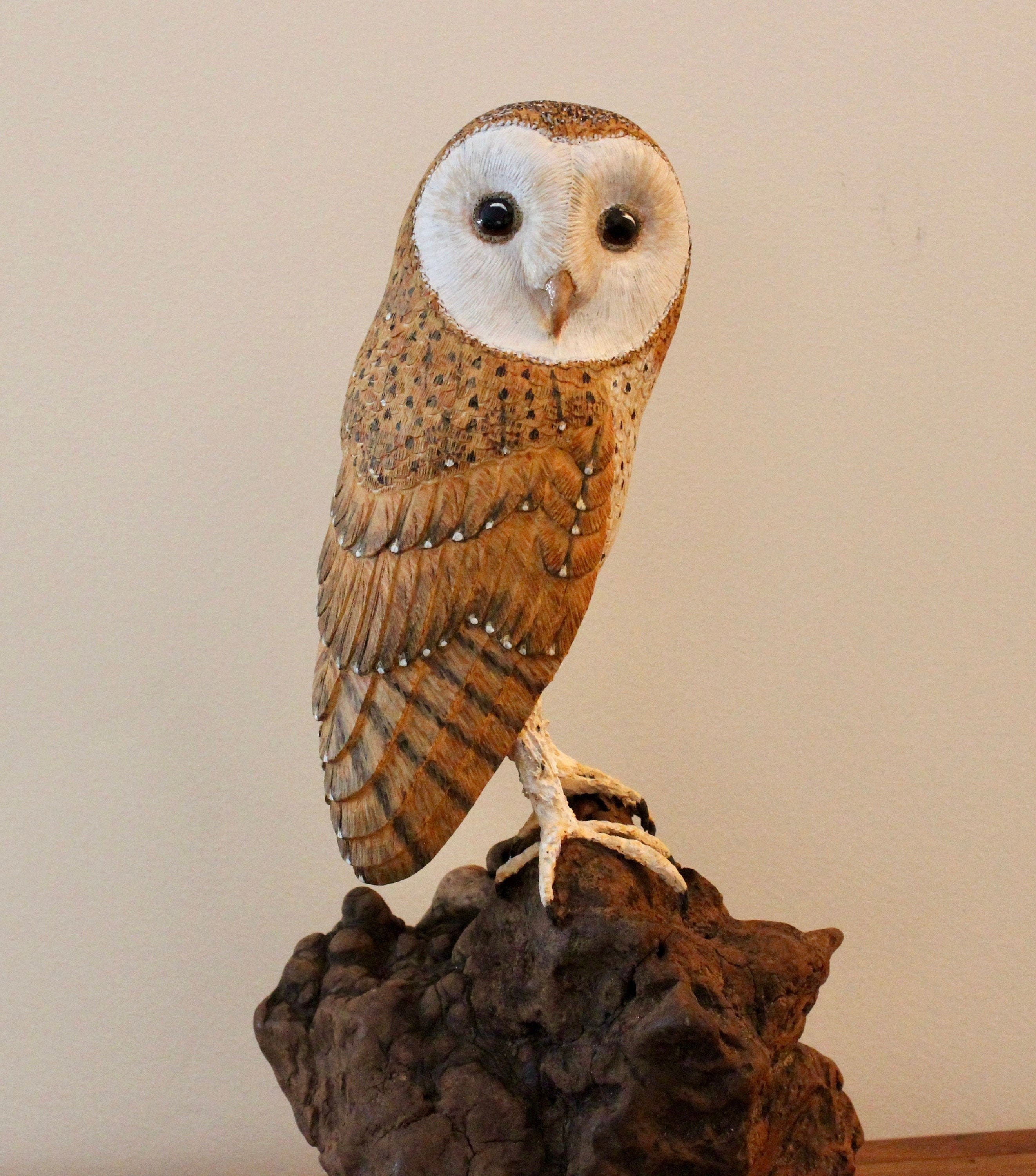 Carved Barn Owl Sculpture