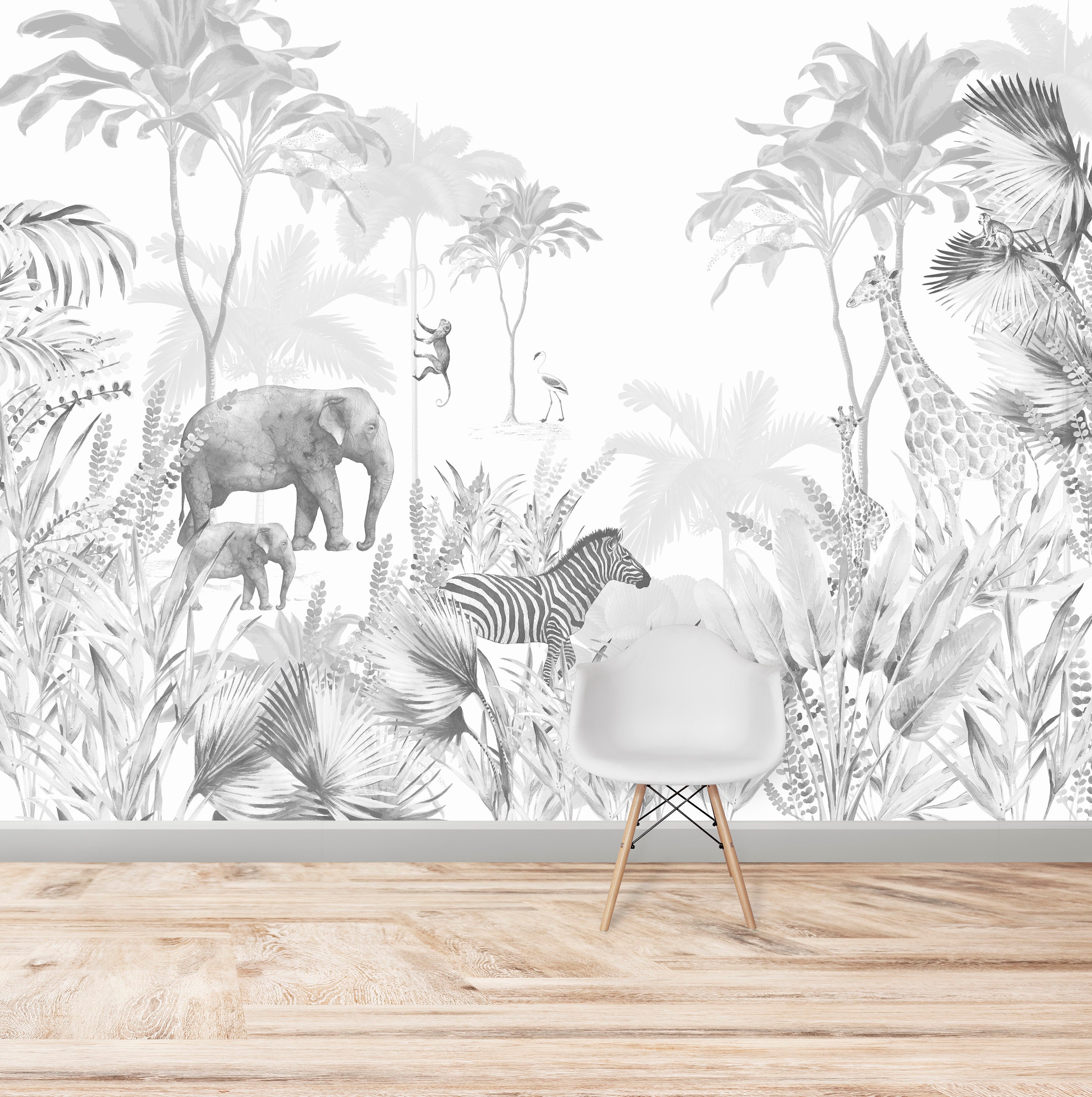Monochrome Jungle Wallpaper Mural Etsy