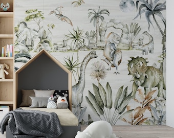 Watercolour Dinosaur Jungle Wallpaper Mural