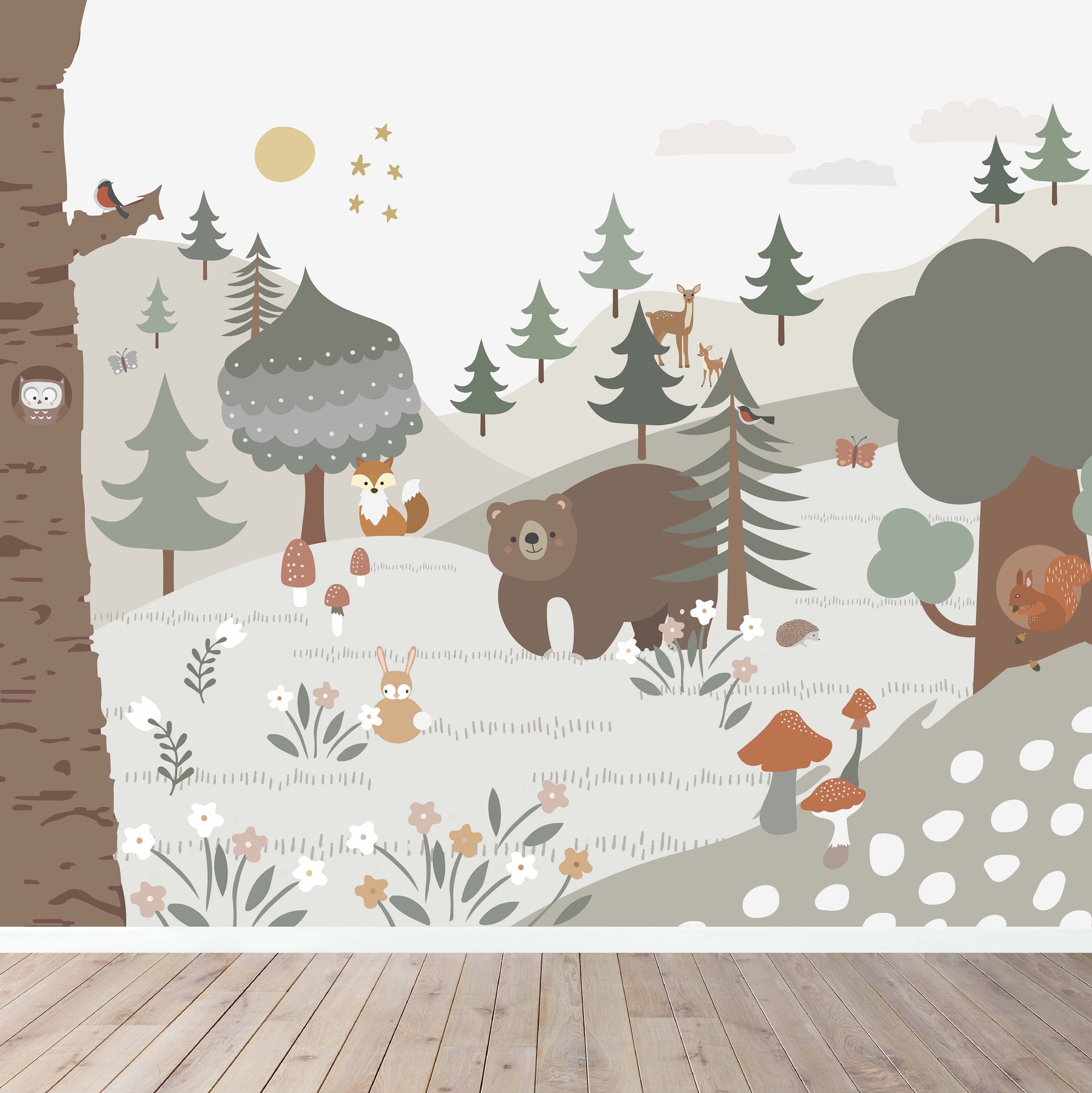 Woodland Wallpaper Mural Etsy