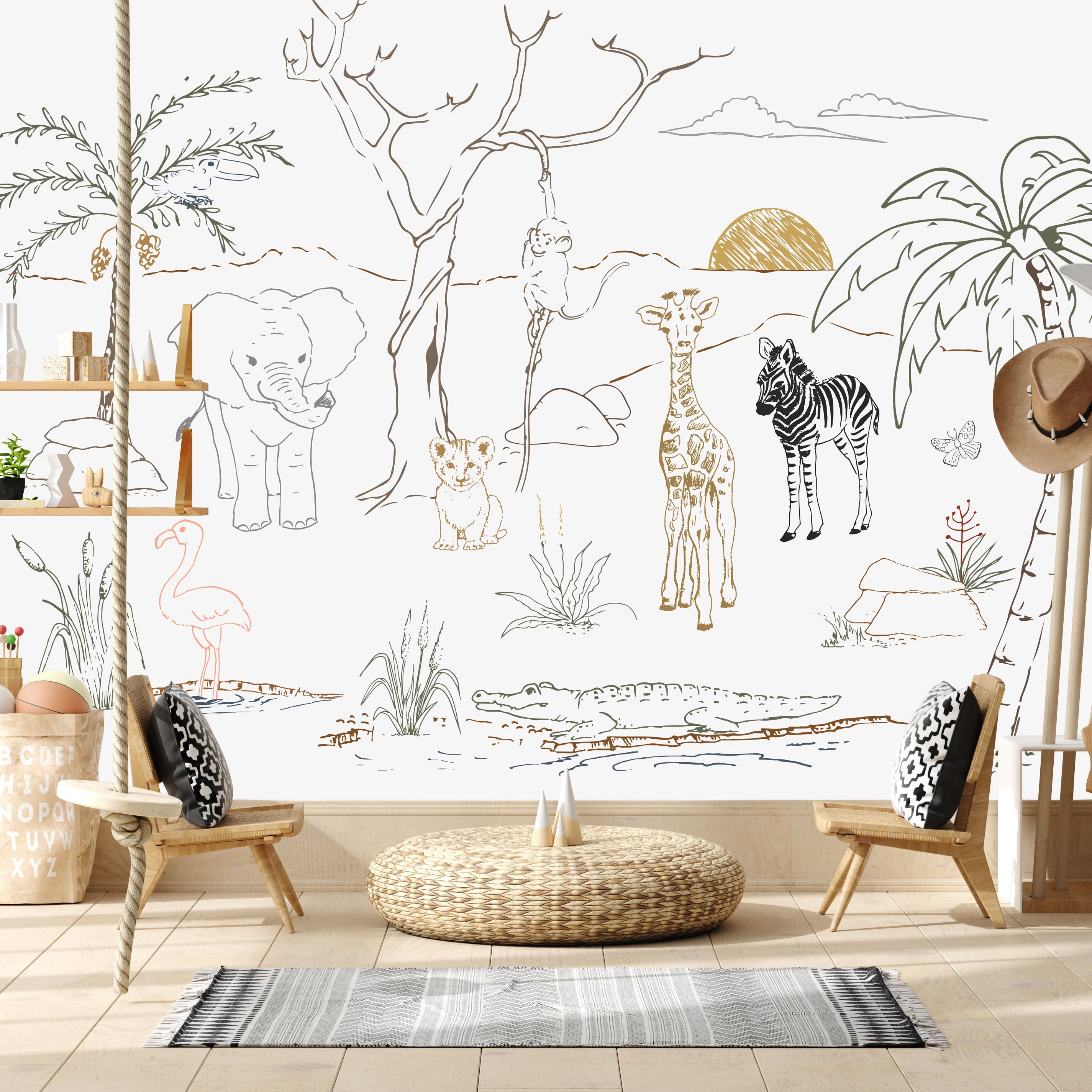 Baby Safari Animal Nursery Wallpaper Mural - Etsy UK
