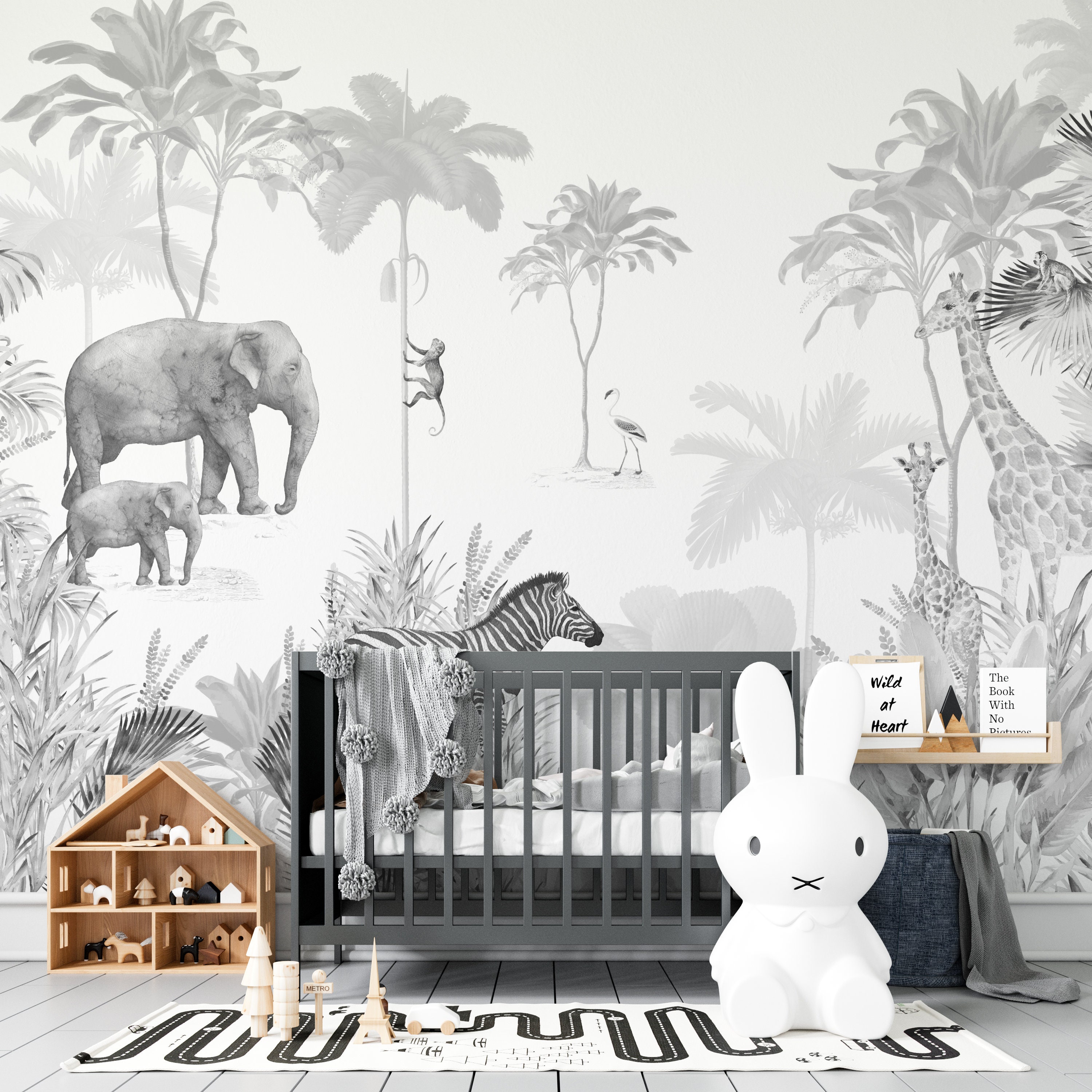 Monochrome Jungle Wallpaper Mural Etsy