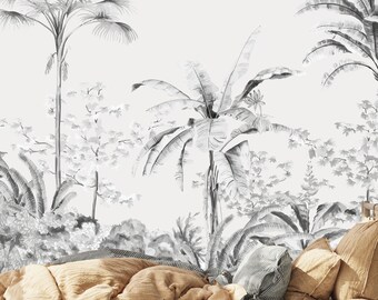Tropical Jungle Wallpaper Monochrome