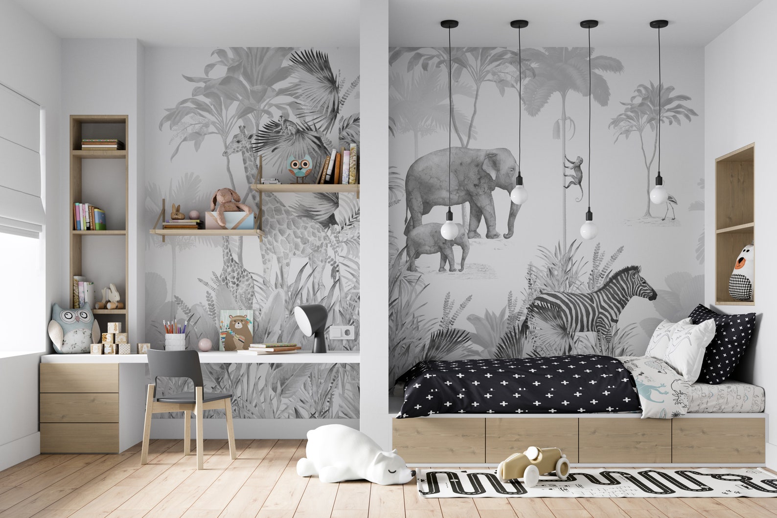 Monochrome Jungle Wallpaper Mural Etsy