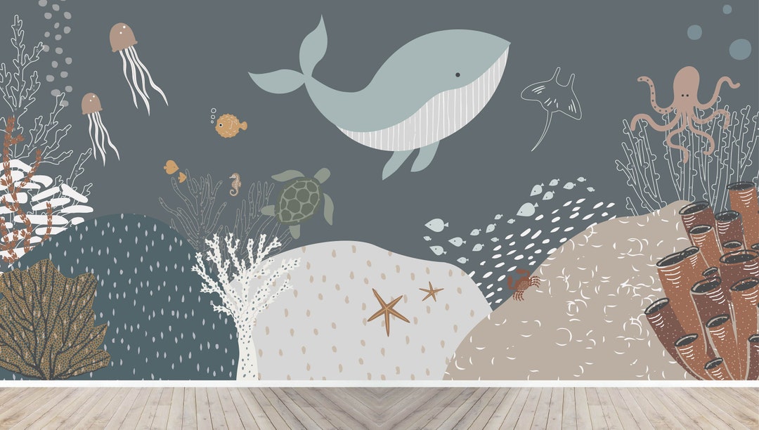 Custom Under the Sea Nursery Wallpaper Mural Navy H129CM X Etsy