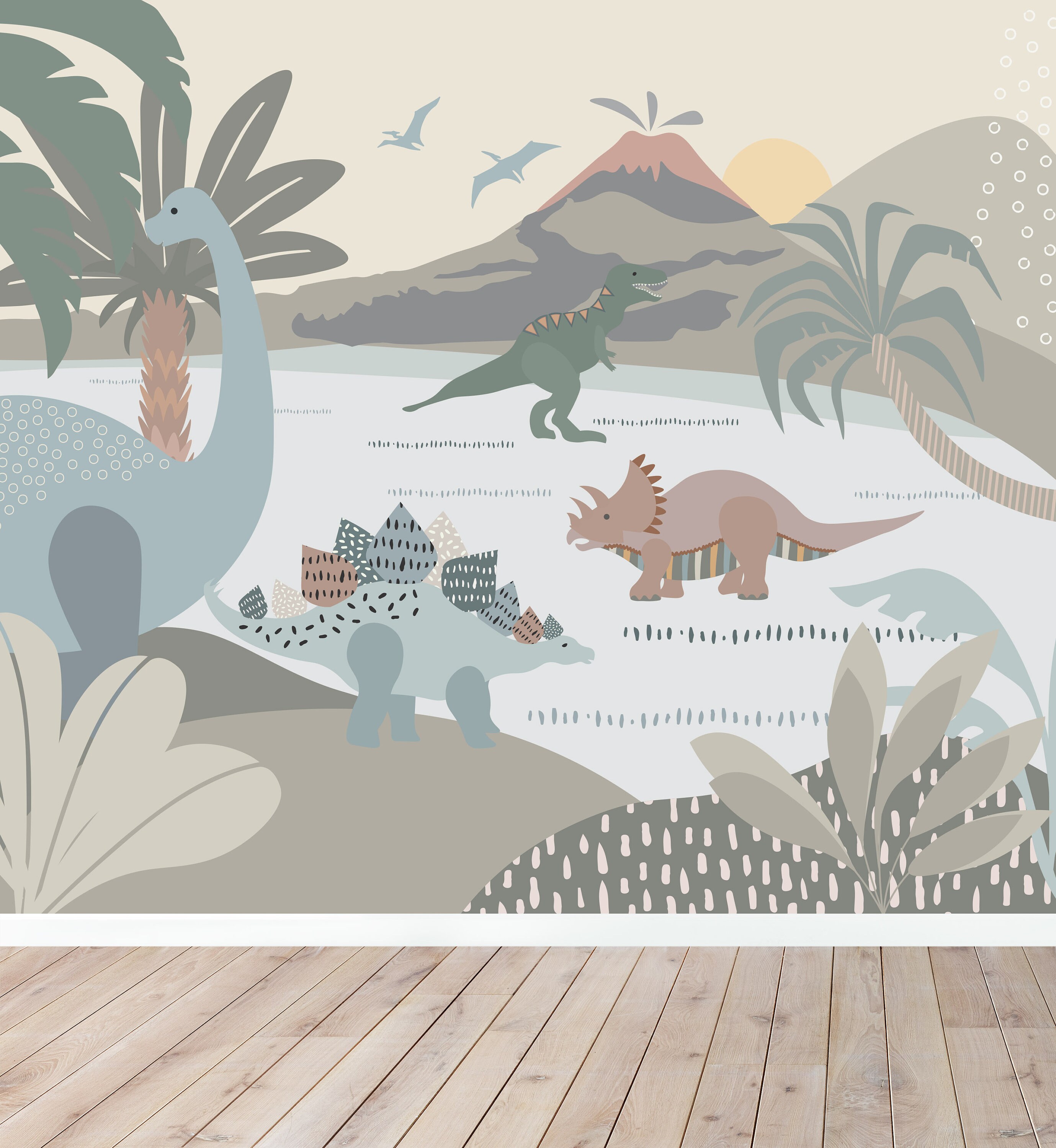 Custom Dinosaur Wall Mural Wallpaper H260 x W300 Etsy