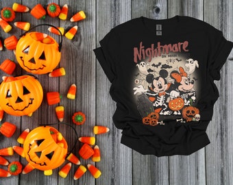 Mickey Minnie Halloween Shirt, Vintage Disney Halloween T-shirt, Nightmare On Main Street Shirt, Disneyland Disneyworld, 68 colors