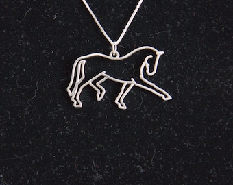 Dressage Horse Pendant: Sterling Silver Extended Trot Necklace