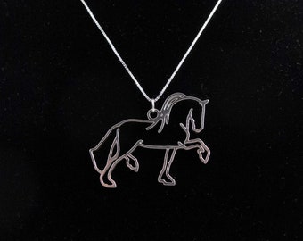 Sterling Silver Friesian Horse Pendant Necklace
