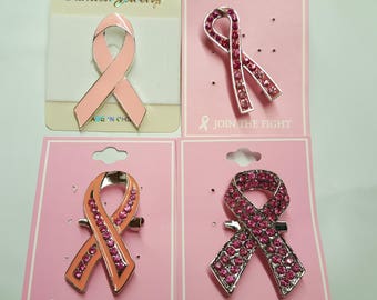 Pink Ribbon Breast Cancer Awareness Brooch Pin Charm Pink Rhinestones