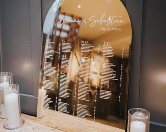 Wedding Seating Plan - Arched Gold Mirror Acrylic Seating Chart - Custom Reception Decor - Table Assignment