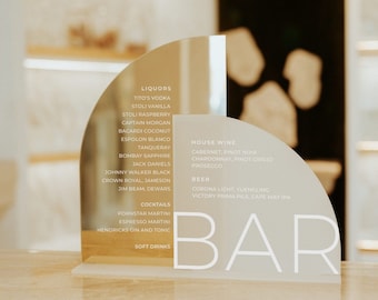 Arched Wedding Bar Signs - Wedding Bar Menu Sign - Arch Frosted Acrylic Gold Mirror Drinks Menu Sign - Drunk in Love Bar Sign