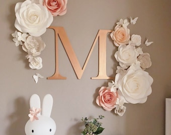 Large Paper Flower Wall Decor – Girl Nursery Decor – Custom Letter Sign