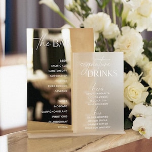"Acryl-Bar-Schild - Signature Drinks Schild - ""His and Hers"" Getränke - Hochzeit Bar Menü - Die Bar - Hochzeit Cocktails - Benutzerdefinierte Bar Beschilderung."