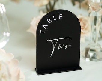 Matte Black Wedding Table Numbers - Arched Acrylic Wedding Signs - Wedding Table Number with Stands - Wedding Decoration - Reception Signage