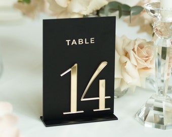 Modern Table Numbers - Black 3D Gold Mirror Table Numbers - Wedding Table Numbers - Wedding Table Signs - 3D Table Number Signs