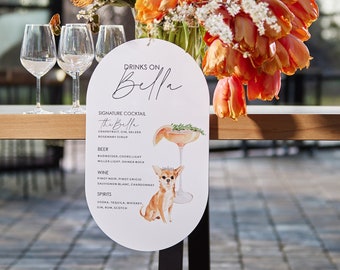 Hond handtekening drankje Wedding Bar Sign - Wedding Bar Menu - Signature Cocktail Sign - Bar Signage - Wit acryl zwevend barbord