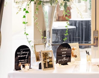 Lot de 3 enseignes de mariage en acrylique - livre d'or, cartes et cadeaux, In Loving Memory
