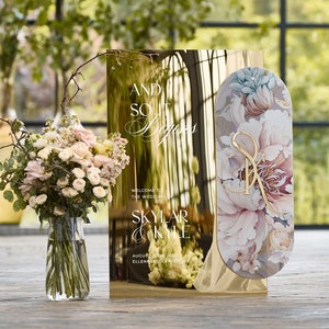 Wedding Welcome Sign with 3D Mirror Initials - Luxury Reception Signage - Wedding Signage - Gold Mirror Acrylic Welcome Wedding Sign