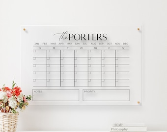Clear Acrylic Monthly Calendar with Side Notes - Dry Erase Board with Side Notes - Clear Acrylic Custom Family Calendar for Home or Office