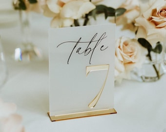 Wedding Table Numbers - Frosted Acrylic 3D Gold Table Numbers - Reception Table Decor - Table Numbers with Stands - Custom Table Signs