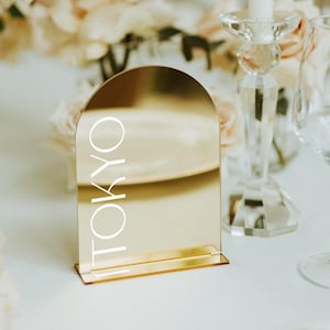 Numeri da tavolo per matrimonio - Numeri da tavolo dorati - Nomi delle città per matrimoni di destinazione Numeri da tavolo - Segnali da tavolo in acrilico