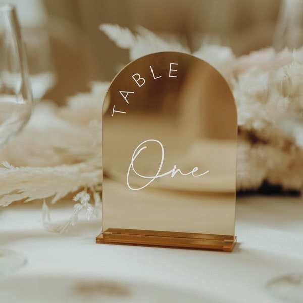 Gold Mirror Acrylic Table Numbers - Wedding Table Signs - Wedding Signage - Wedding Table Decor - Wedding Table Numbers with Stand