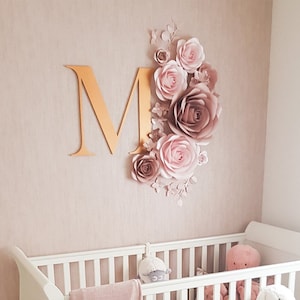 Decorazione da parete per la cameretta dei bambini Fiori di carta - Set di fiori di carta - Decorazione da parete per la cameretta dei bambini - Baby Shower - Cartello con nome per bambini - Regalo per la cameretta dei bambini