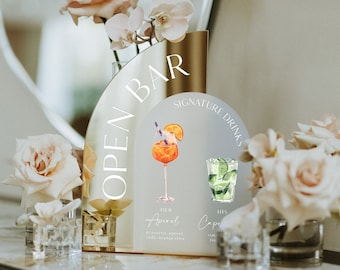 Wedding Signature Cocktails Sign – Gold Mirror Acrylic Bar Menu – His & Hers Drinks