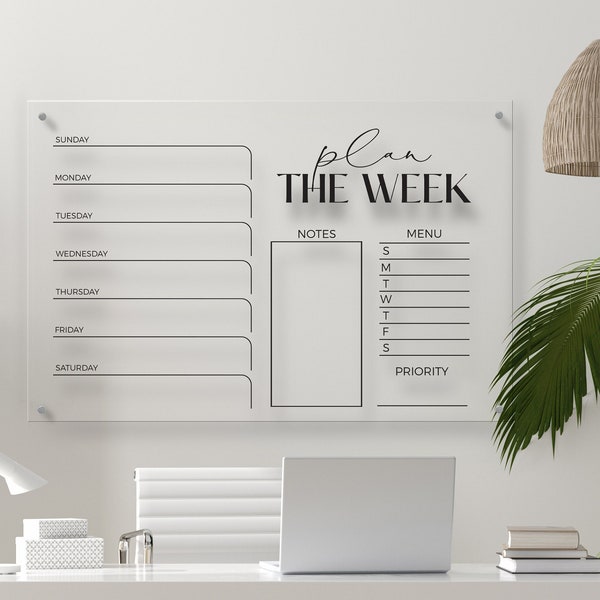 Personalized Weekly Planner - Large Acrylic Wall Calendar - Dry Erase Weekly Planner - Gift for Family