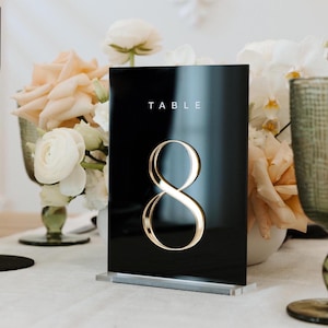 Wedding Table Numbers – Black Acrylic 3D Gold Wedding Table Signs – Wedding Table Decor - Table Numbers with Stands - Table Setting