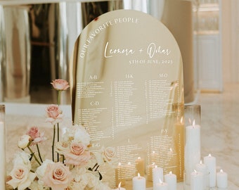 Tabla de asientos de boda Gold Mirror - Signos de boda - Lista de invitados de boda - Signo de plan de asientos - Decoraciones de boda - Signo de lista de invitados de recepción