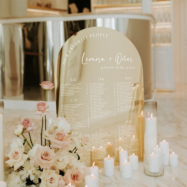 Plan de salle de mariage miroir doré - panneaux de mariage - liste d'invités de mariage - panneau de plan de table - décorations de mariage - panneau de liste d'invités de réception