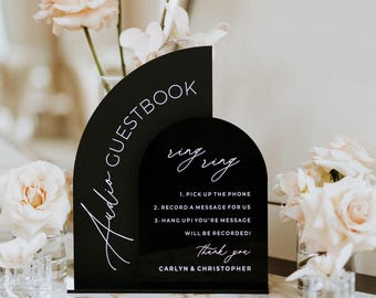 Black Acrylic Audio Guestbook Sign - Wedding Telephone Guest Book Sign - Reception Table Signs
