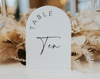 Table Numbers Wedding - White Acrylic Table Numbers - Table Numbers with Stands - Arched Table Signs - Wedding Decoration