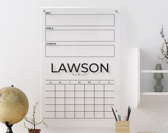 Acrylic Wall Calendar - Personalized Family Planner - Monthly Weekly Calendar - Clear Acrylic Dry Erase Board - Family Command Center