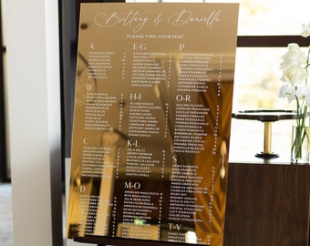 Plano de asientos con espejo dorado - Plano de asientos en acrílico - Letrero para boda - Encuentra tu asiento - Asignación de mesas - Decoración para recepción de boda