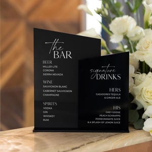 Schwarzes Acryl-Bar-Schild - Signatures Drink-Schild - Hochzeitsbar-Schild - Seine und Ihre Getränke - Acryl-Bar-Menü - Die Bar - Hochzeitsgetränkekarte