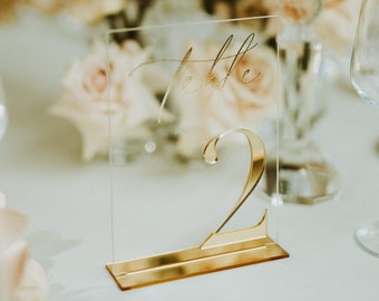 Wedding Table Numbers - Clear and Gold Mirror Acrylic Signs - Gold Wedding Table Signs - Wedding Table Decor