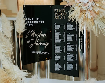 Ensemble de panneaux de mariage - plan de salle - panneau de bienvenue de mariage - panneau de plan de salle - signalisation de mariage - panneaux acryliques noirs