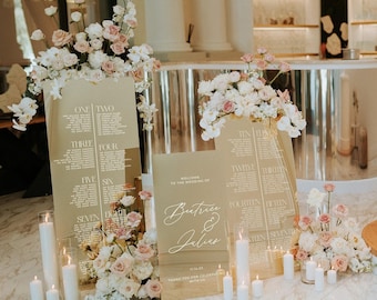 Wedding Sign Bundle - Seating Chart - Gold Mirror Acrylic Wedding Welcome Sign - Seating Plan - Reception Signage - Table Assignment