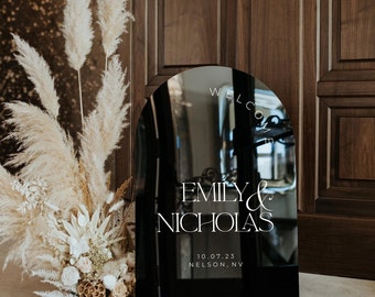 Cartello di benvenuto per matrimonio - Cartello ad arco in acrilico nero - Decorazioni per matrimonio - Segnaletica per matrimonio - Cartello di benvenuto in acrilico - Benvenuti al nostro matrimonio