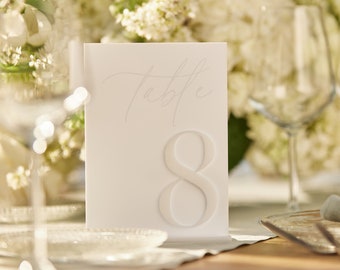 Acrylic Table Numbers - White, 3D Gold Mirror Table Signs  - Elegant Reception Decor - A5