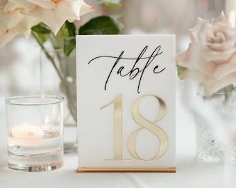 Números de mesa de boda - Letreros de mesa blancos - Papelería de boda - Números de mesa de acrílico con soportes - Señalización de boda