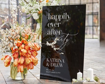 Happily Ever After Party Welkomstbord • Bruiloft Welkomstbord • Zwart Acryl Bruiloftbord • Bruiloft Feestdecor • Receptiebewegwijzering