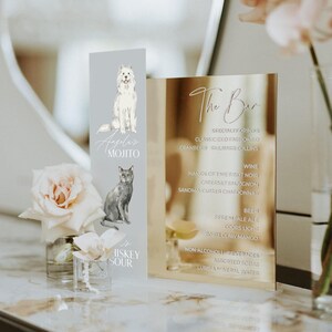 Signature-drankjes voor huisdieren, trouwbarmenu - bord honden- en kattenbar, gouden spiegel acryl