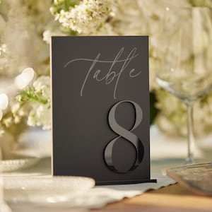 Números de mesa para casamento - Placas de acrílico brilhantes e preto fosco - Sinalização para recepção - Decoração minimalista