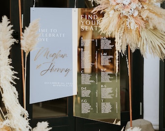 Wedding Seating Chart and Welcome Sign Set - Gold Mirror & Frosted Acrylic - Reception Signage