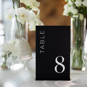 Matte Black Acrylic Table Numbers with Stands: Wedding Decor