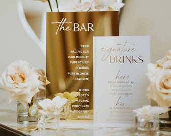Gold Mirror Wedding Bar Sign - Signature Drinks Menu - His and Hers Drinks